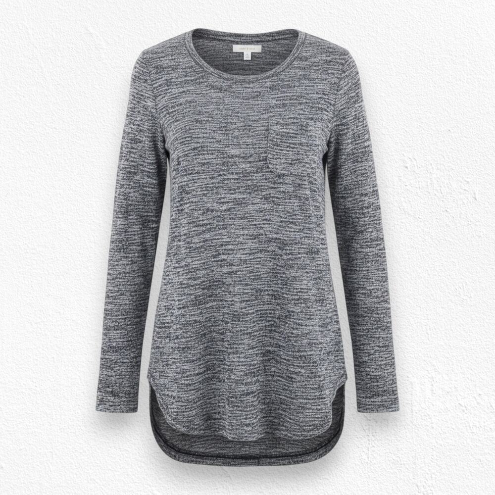 Pure and Good Gray Space Dye Knit Long Sleeve High Low Hem Tunic Top Size XS